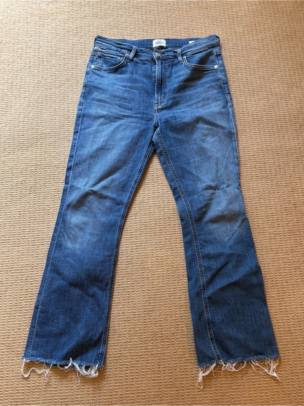Citizens Of Humanity Blue Cropped Raw-Hem Jeans